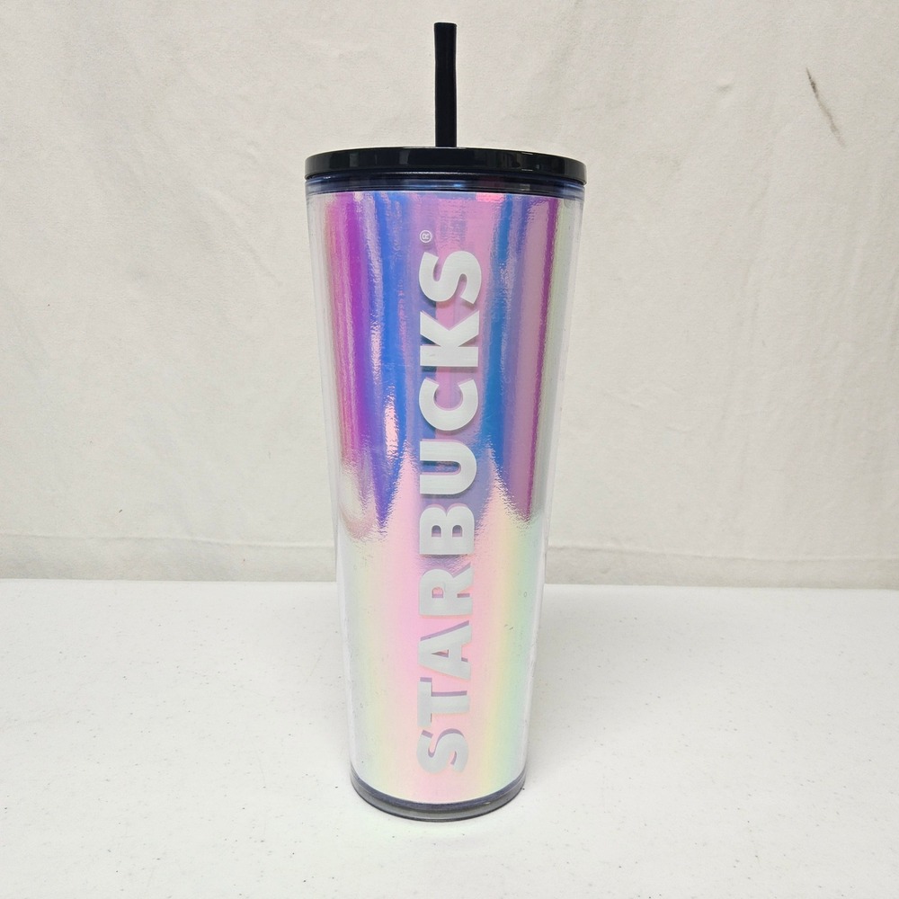 Starbucks Tumbler Cold Cup‎ 24oz Iridescent Holographic Pink Blue SKU 011143235
